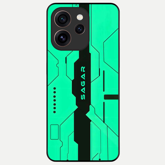  Aqua Tech CYBERPUNK Custom Name Glass Case For Oppo Reno 15 Pro back cover – full design glossy printed glass finish