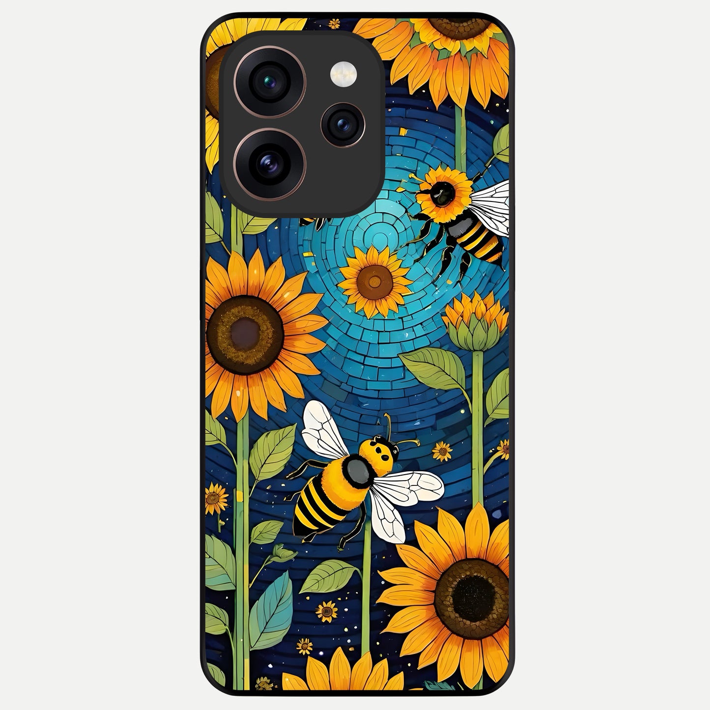  Bees And Sunflowers Glass Case For Oppo Reno 15 Pro back cover – full design glossy printed glass finish