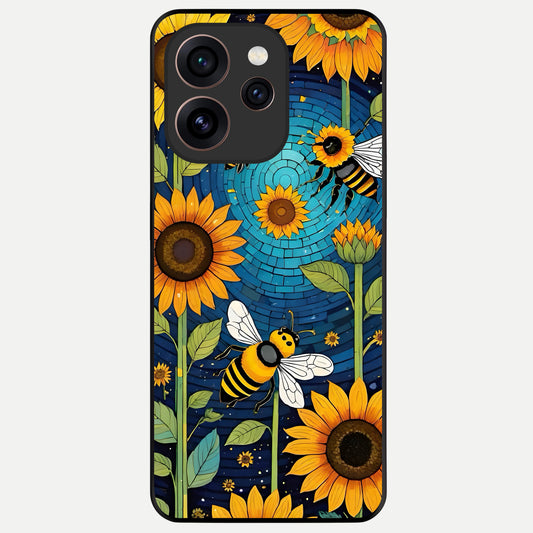  Bees And Sunflowers Glass Case For Oppo Reno 15 Pro back cover – full design glossy printed glass finish