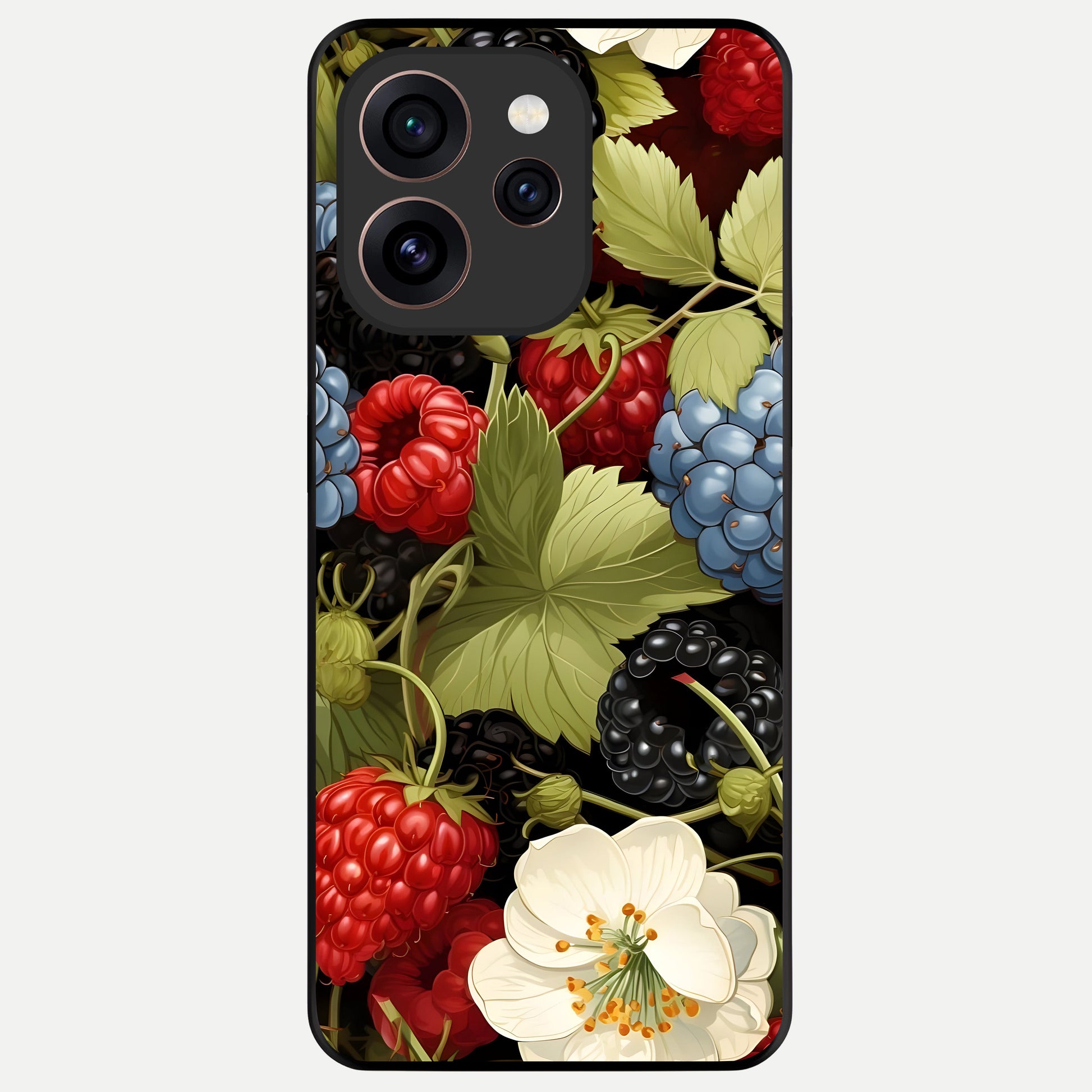  Berry Bloom Charm Glass Case For Oppo Reno 15 Pro back cover – full design glossy printed glass finish