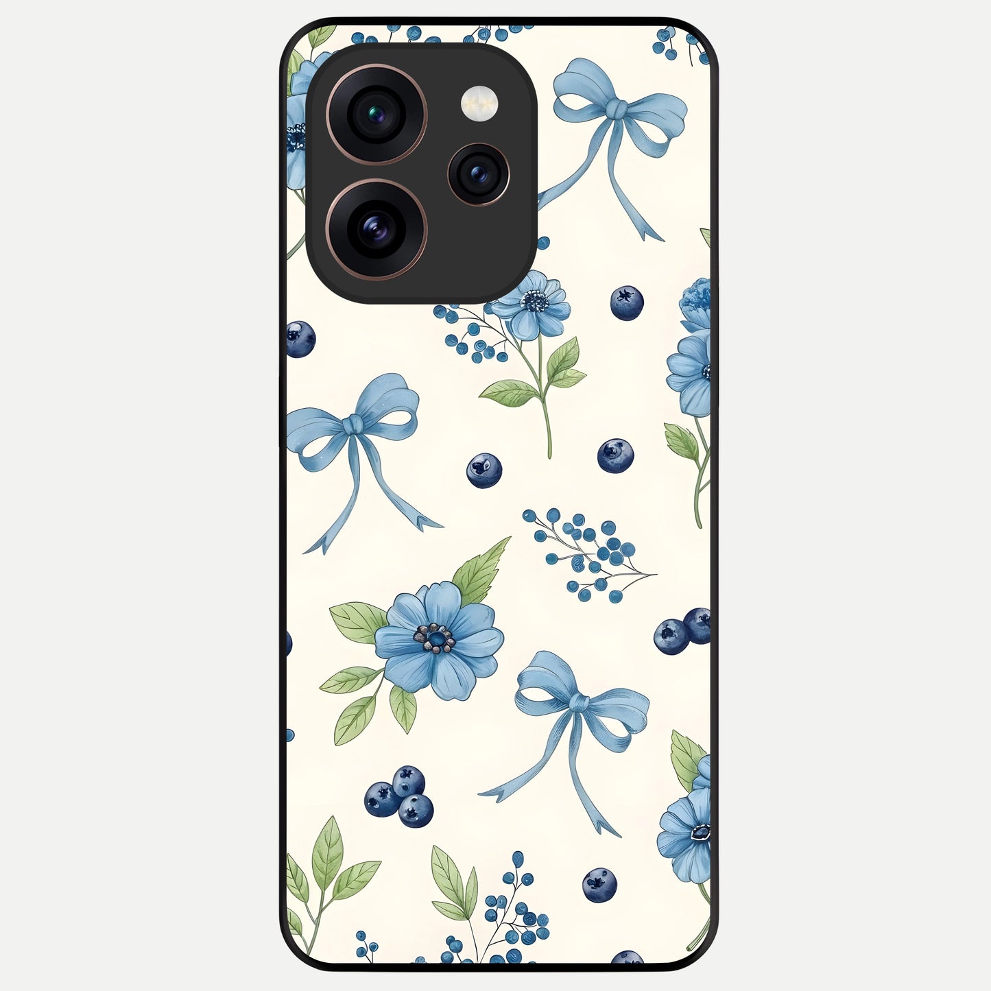  Blue Flower And Bow Glass Case For Oppo Reno 15 Pro back cover – full design glossy printed glass finish
