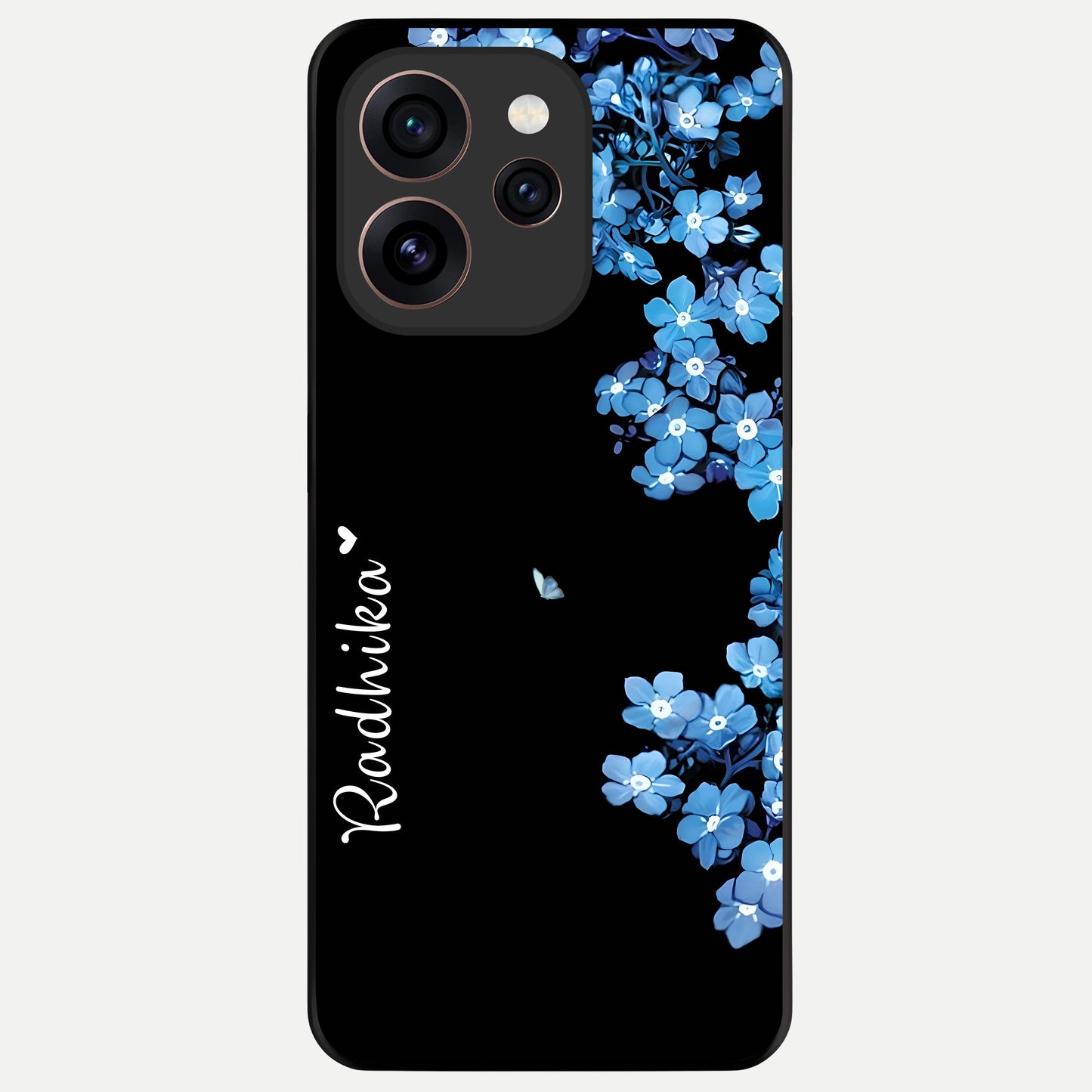  Blue Petal Dream Custom Name Glass Case For Oppo Reno 15 Pro back cover – full design glossy printed glass finish