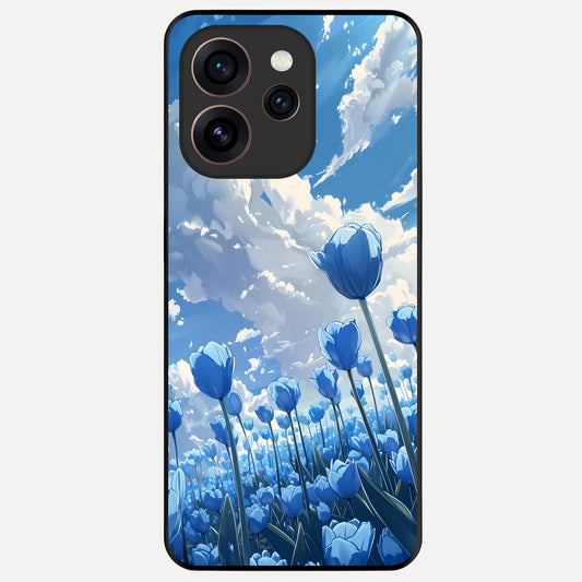  Blue Tulip Clouds Glass Case For Oppo Reno 15 Pro back cover – full design glossy printed glass finish