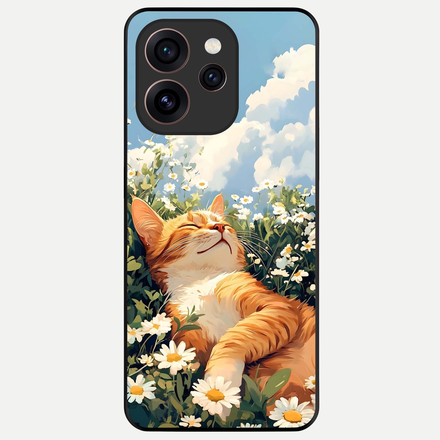  Cat And Flowers View Glass Case For Oppo Reno 15 Pro back cover – full design glossy printed glass finish