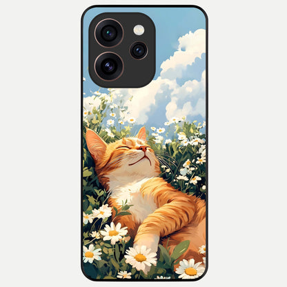  Cat And Flowers View Glass Case For Oppo Reno 15 Pro back cover – full design glossy printed glass finish