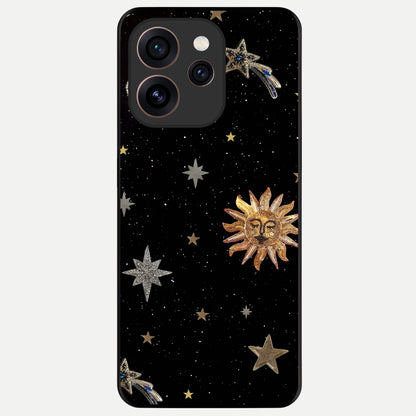  Celestial Moon With Stars Glass Case For Oppo Reno 15 Pro back cover – full design glossy printed glass finish