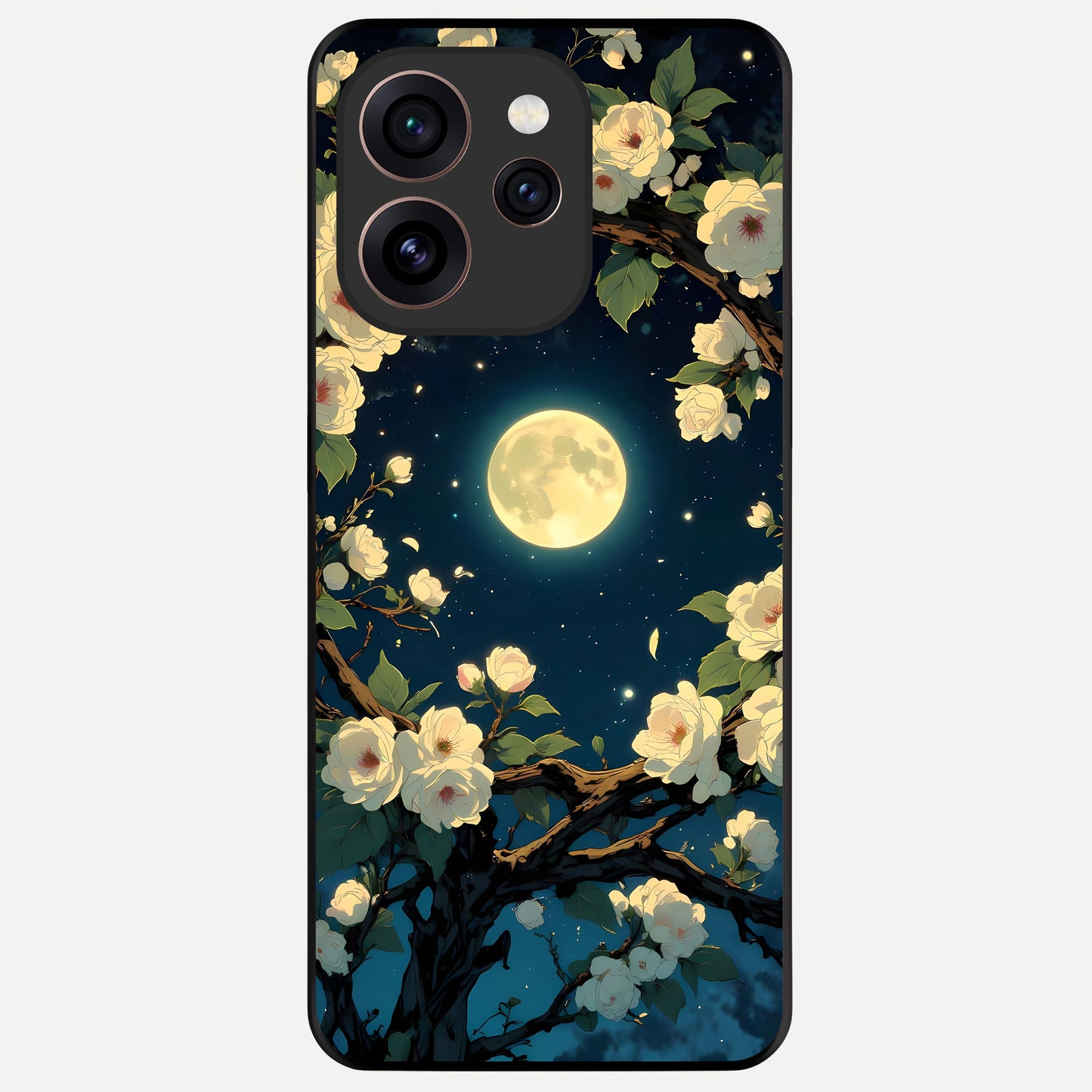  Celestial Moon And Flower Glass Case For Oppo Reno 15 Pro back cover – full design glossy printed glass finish