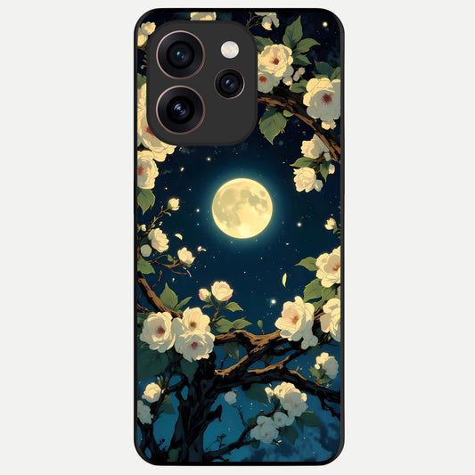  Celestial Moon And Flower Glass Case For Oppo Reno 15 Pro back cover – full design glossy printed glass finish