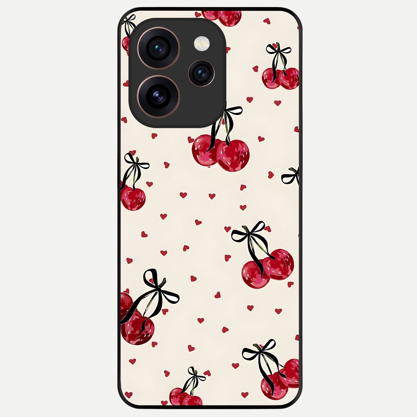  Cherry Heart Bow Glass Case For Oppo Reno 15 Pro back cover – full design glossy printed glass finish