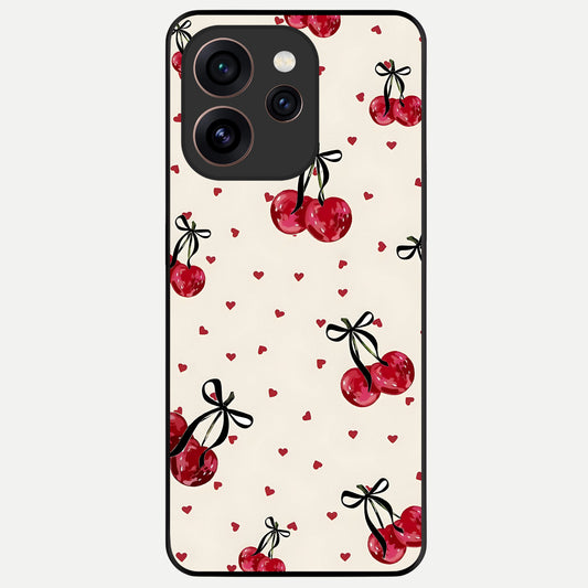 Cherry Heart Bow Glass Case For Oppo Reno 15 Pro back cover – full design glossy printed glass finish