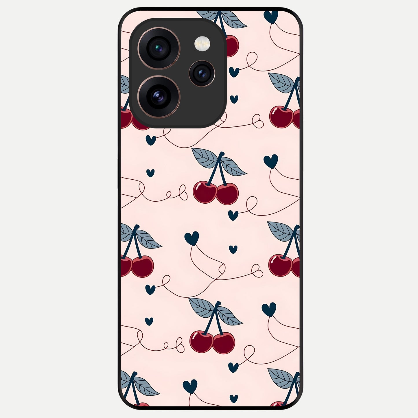  Cherry Heart Line Glass Case For Oppo Reno 15 Pro back cover – full design glossy printed glass finish
