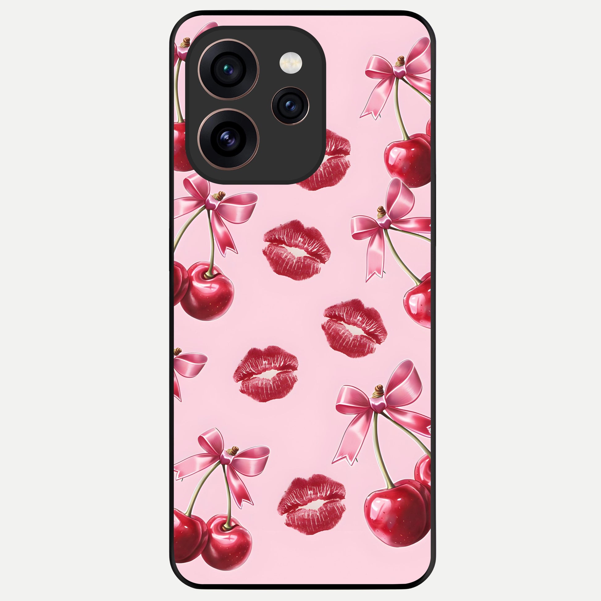  Cherry With Lips Glass Case For Oppo Reno 15 Pro back cover – full design glossy printed glass finish