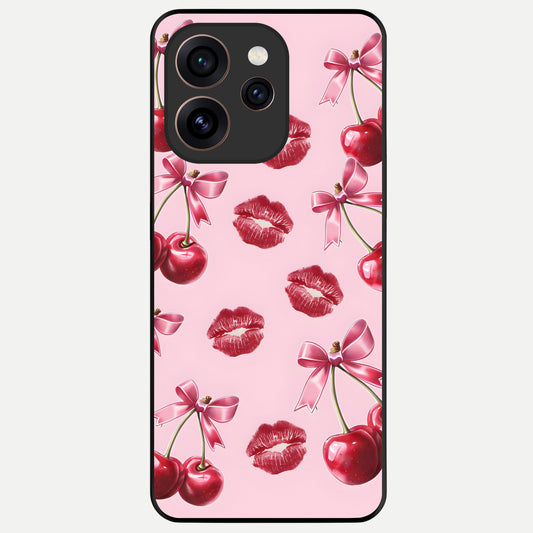  Cherry With Lips Glass Case For Oppo Reno 15 Pro back cover – full design glossy printed glass finish