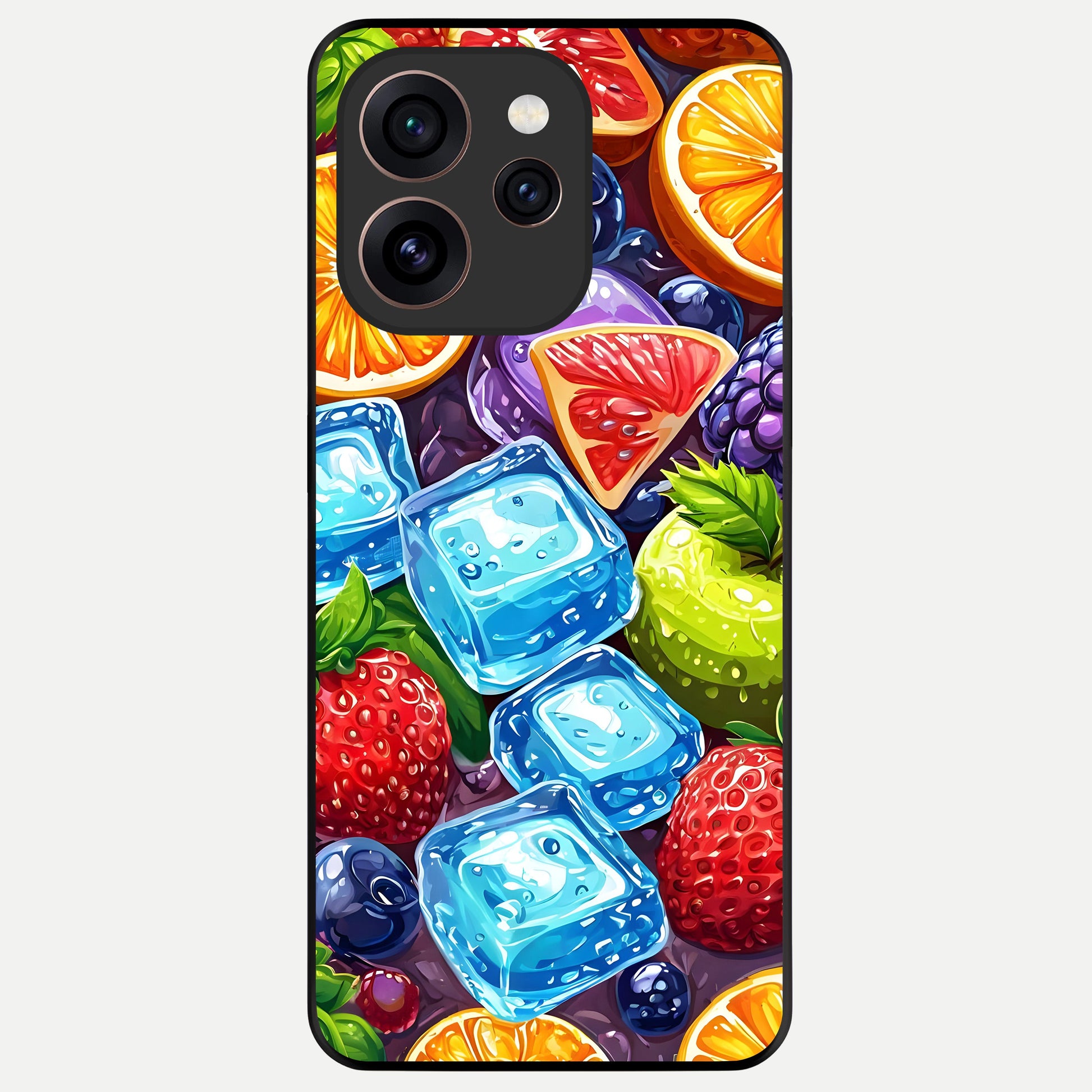  Colorful Fruits with Ice Glass Case For Oppo Reno 15 Pro back cover – full design glossy printed glass finish