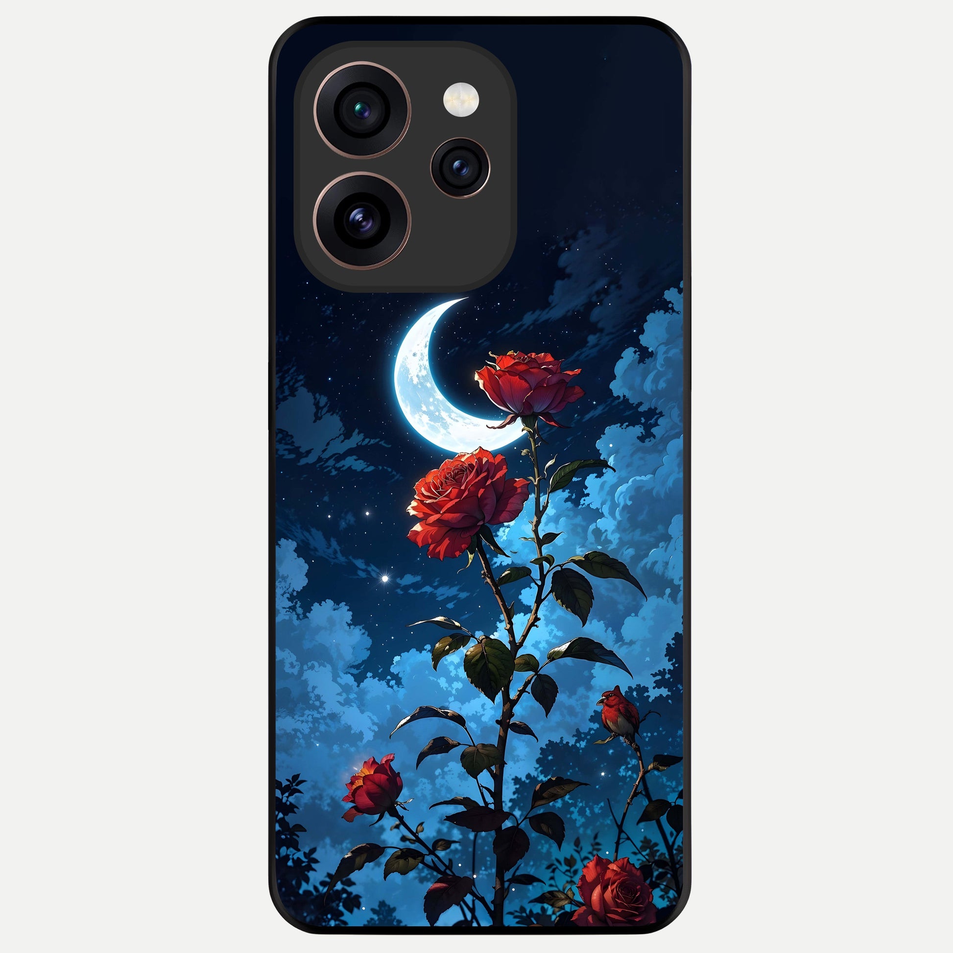  Crimson Rose Moon Glass Case For Oppo Reno 15 Pro back cover – full design glossy printed glass finish