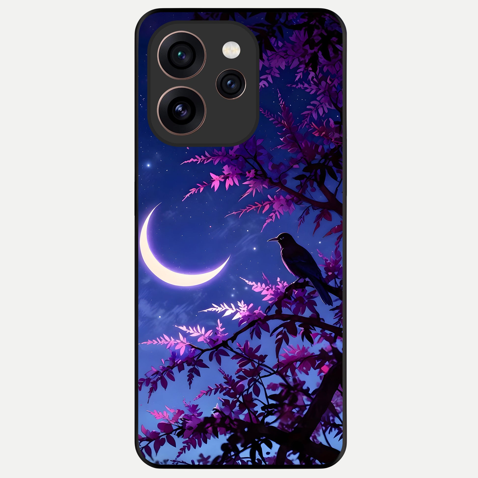  Crow And Moon Scenery Glass Case For Oppo Reno 15 Pro back cover – full design glossy printed glass finish