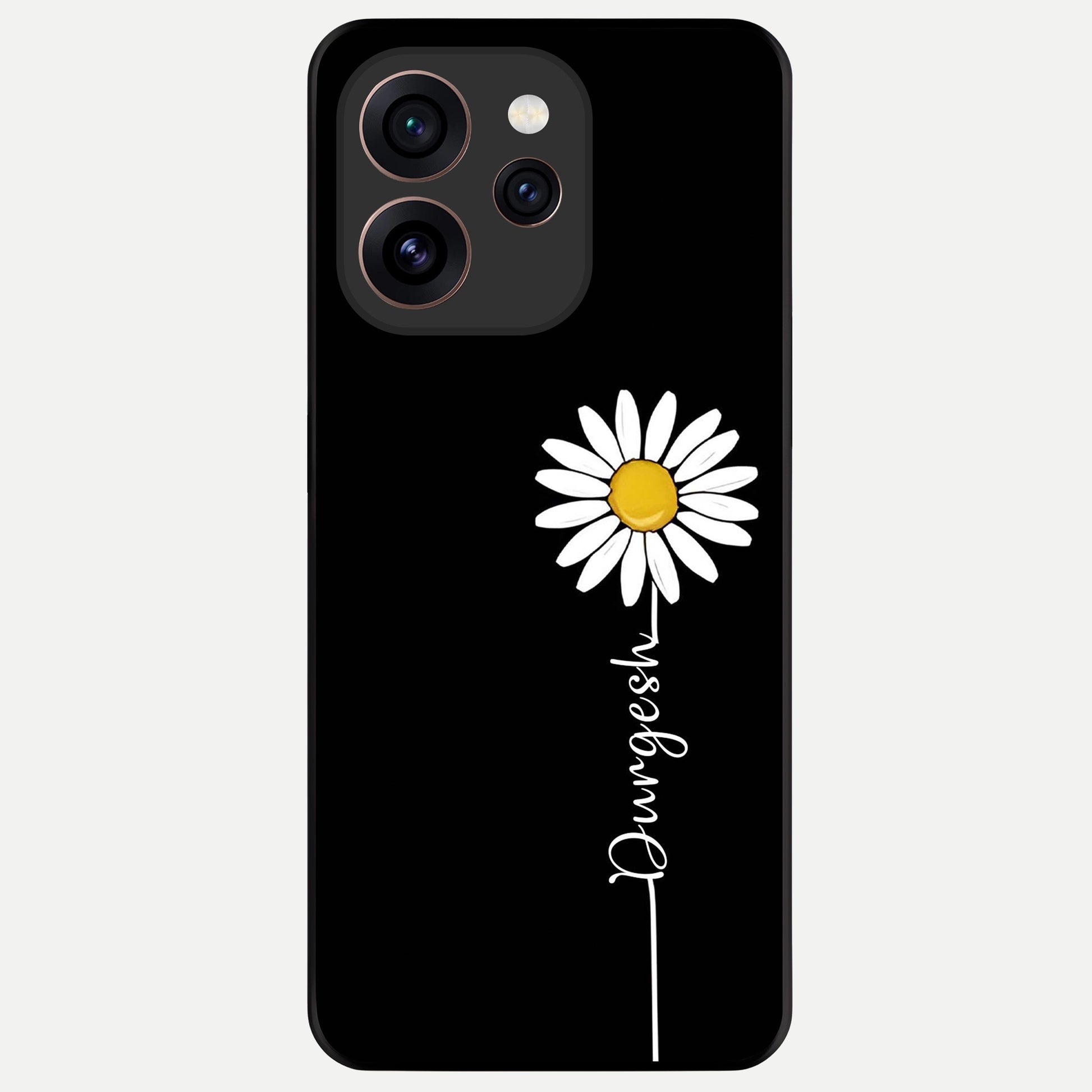  Custom Name White Flower Glass Case For Oppo Reno 15 Pro back cover – full design glossy printed glass finish