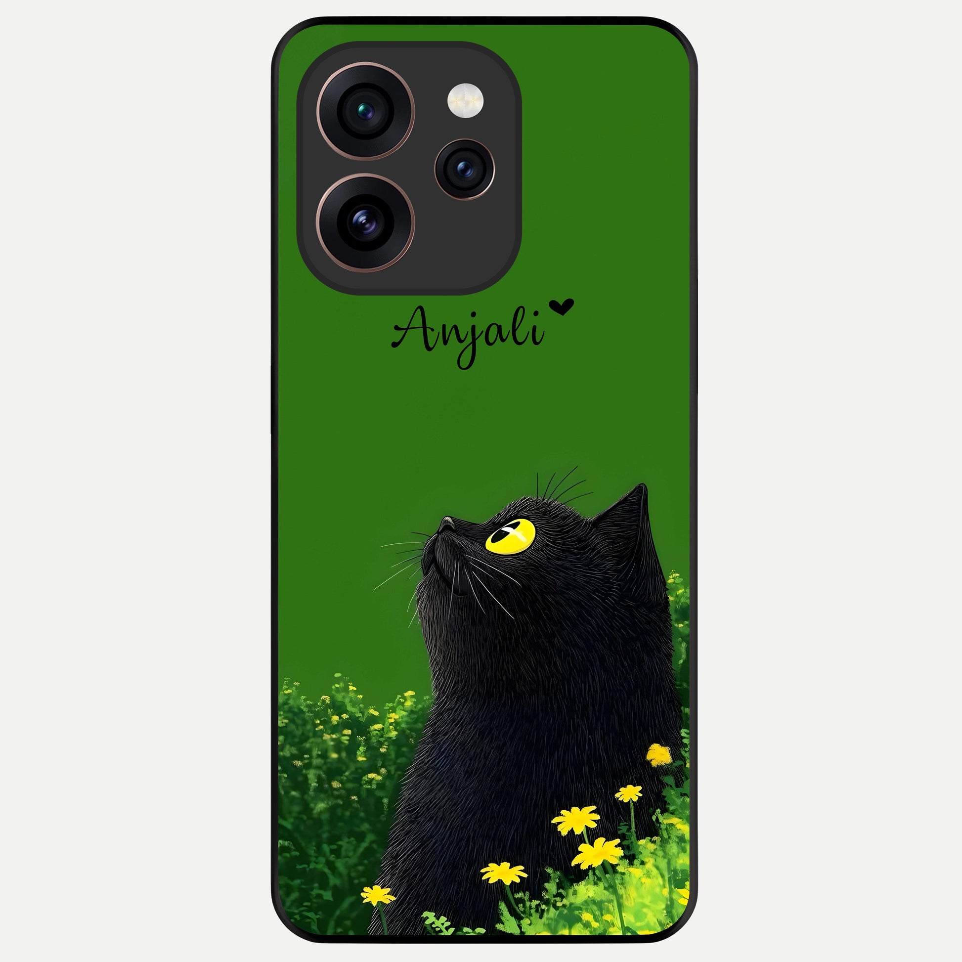  Emerald Cat Custom Name Glass Case For Oppo Reno 15 Pro back cover – full design glossy printed glass finish