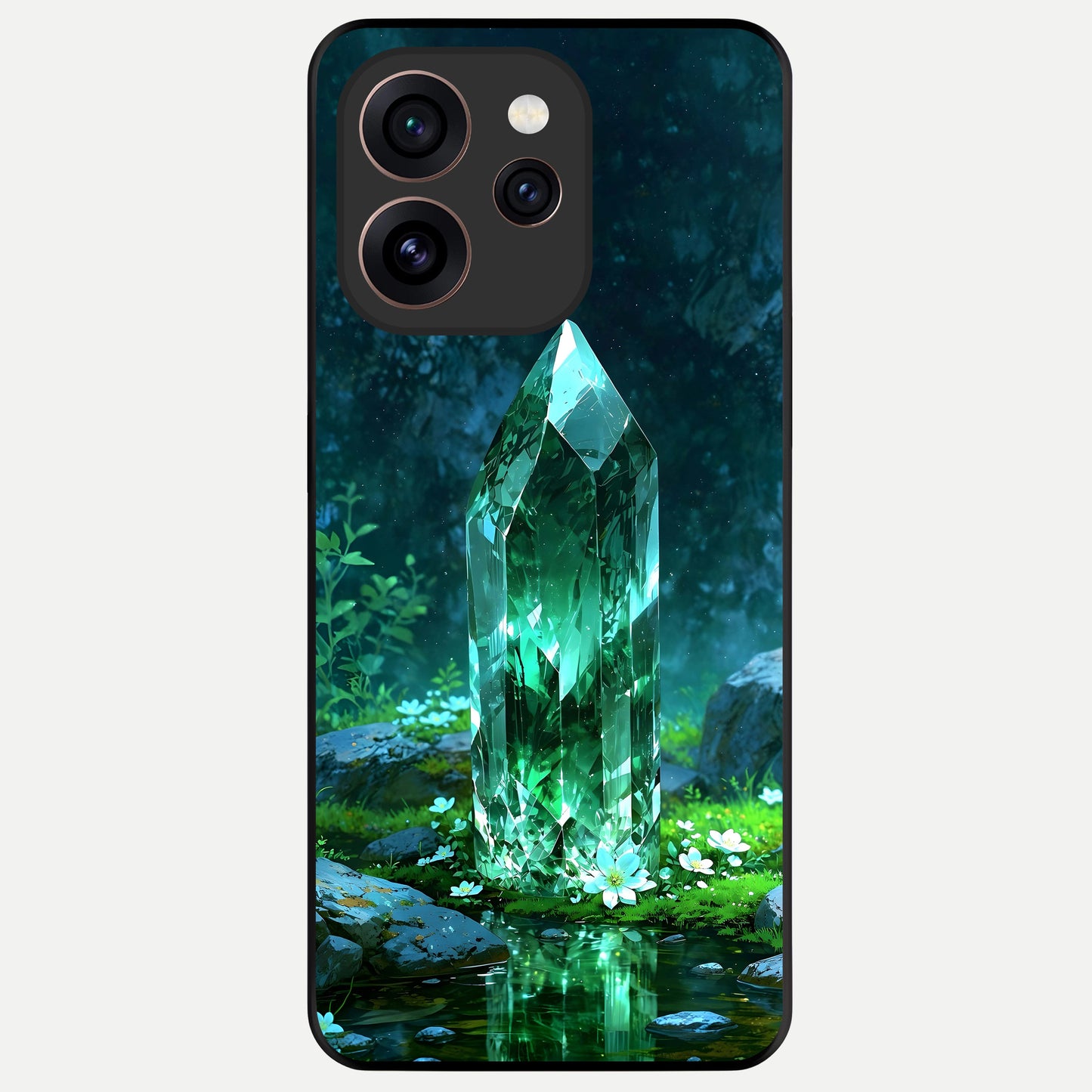  Emerald Light Crystal Glass Case For Oppo Reno 15 Pro back cover – full design glossy printed glass finish