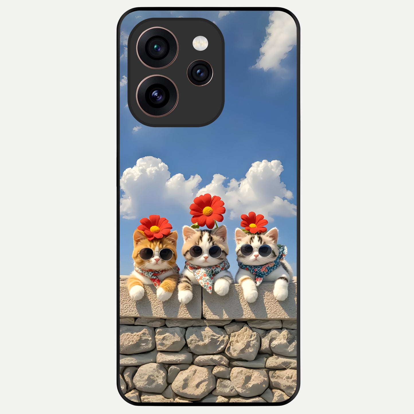  Floral Kitty Squad Glass Case For Oppo Reno 15 Pro back cover – full design glossy printed glass finish
