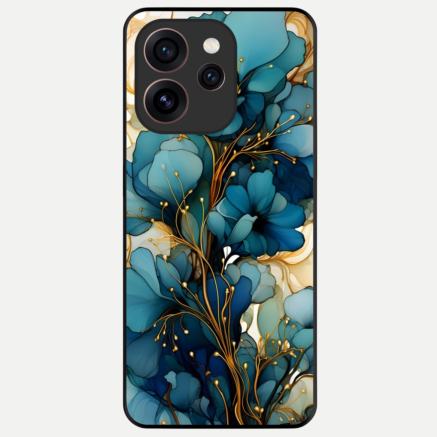  Golden Bloom Symphony Glass Case For Oppo Reno 15 Pro back cover – full design glossy printed glass finish
