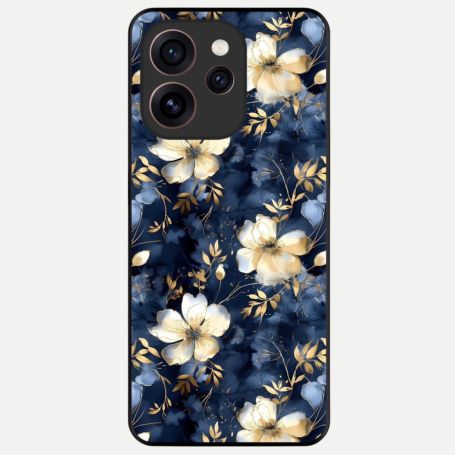  Golden Midnight Bloom Glass Case For Oppo Reno 15 Pro back cover – full design glossy printed glass finish