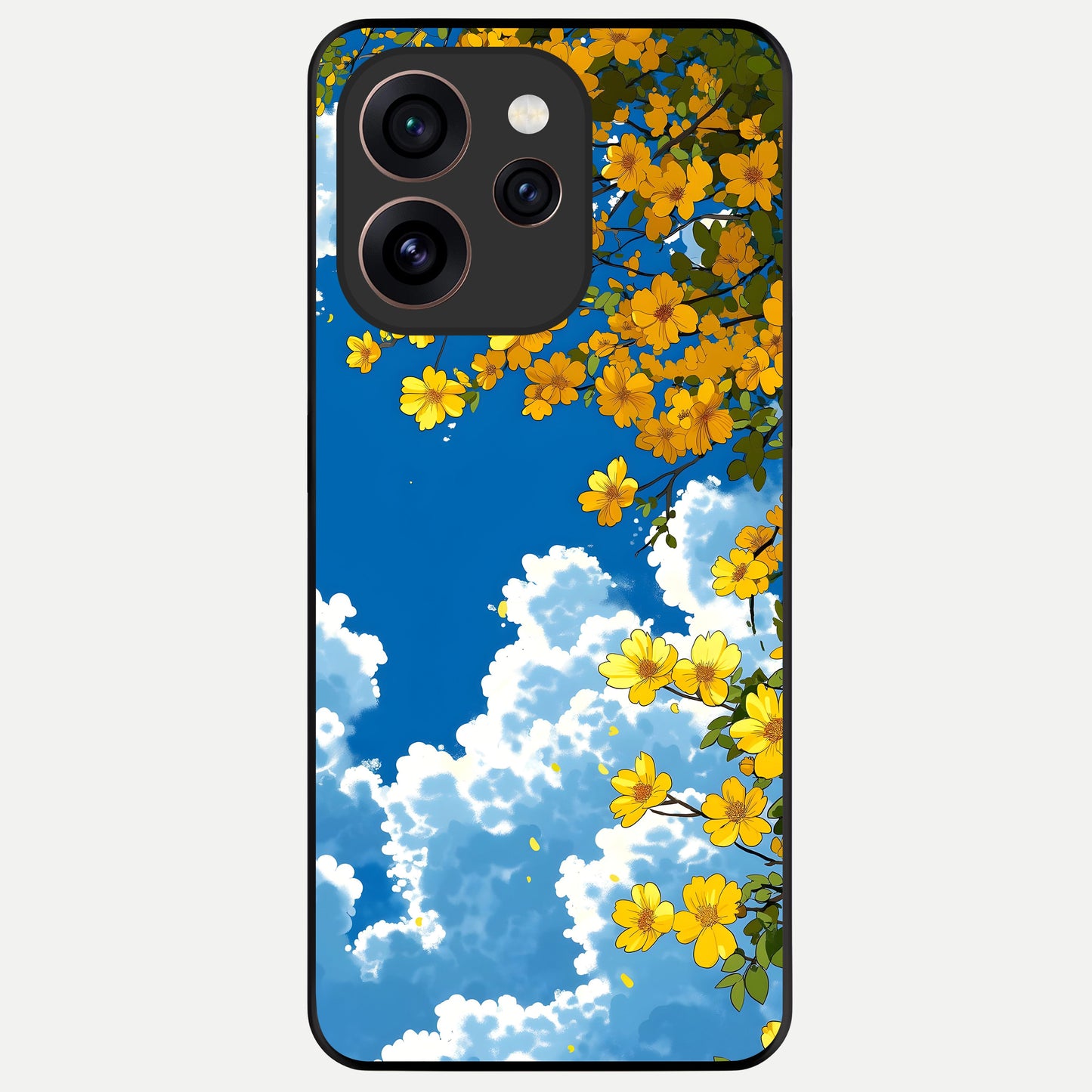  Golden Petal Sky Glass Case For Oppo Reno 15 Pro back cover – full design glossy printed glass finish