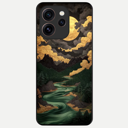  Golden River Moon Glass Case For Oppo Reno 15 Pro back cover – full design glossy printed glass finish