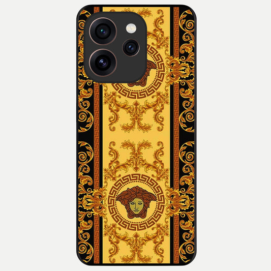  Golden Royal Heritage Glass Case For Oppo Reno 15 Pro back cover – full design glossy printed glass finish
