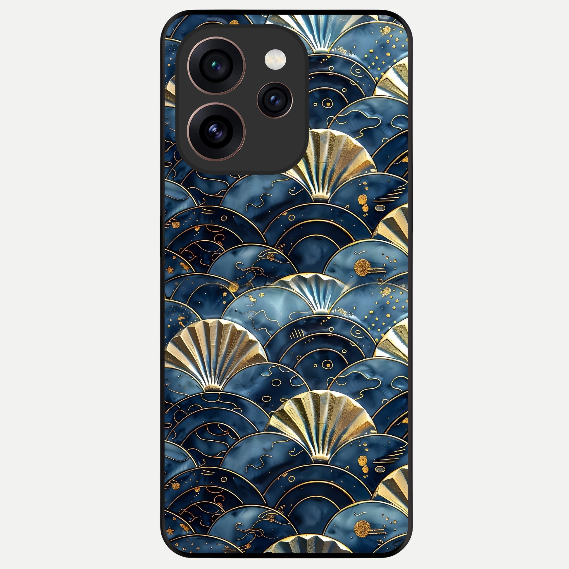  Golden Wave Luxe Glass Case For Oppo Reno 15 Pro back cover – full design glossy printed glass finish