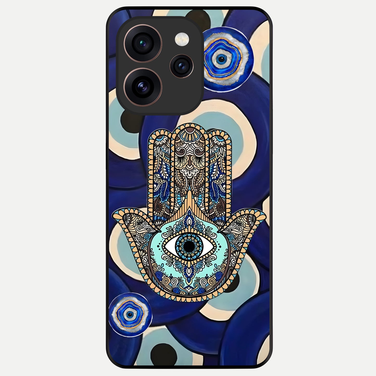  Hamsa Divine Guard Glass Case For Oppo Reno 15 Pro back cover – full design glossy printed glass finish