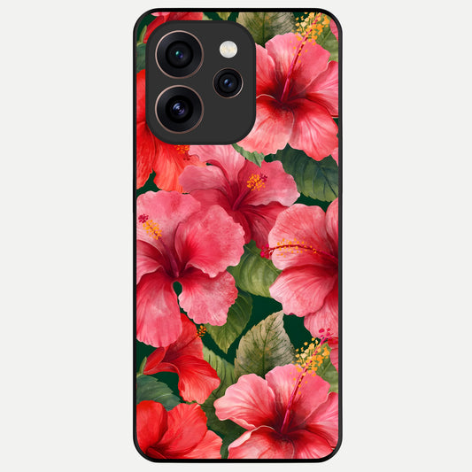  Hibiscus Pattern Glass Case For Oppo Reno 15 Pro back cover – full design glossy printed glass finish
