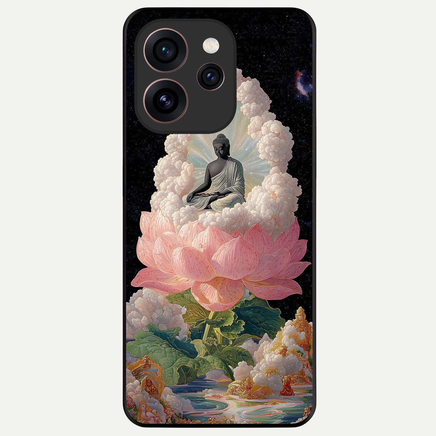  Lotus Divine Peace Glass Case For Oppo Reno 15 Pro back cover – full design glossy printed glass finish