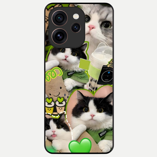  Matcha Cats Mood Glass Case For Oppo Reno 15 Pro back cover – full design glossy printed glass finish