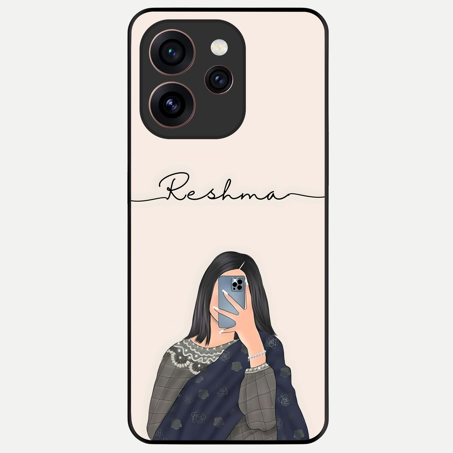  Mirror Mood Muse With Custom Name Glass Case For Oppo Reno 15 Pro back cover – full design glossy printed glass finish