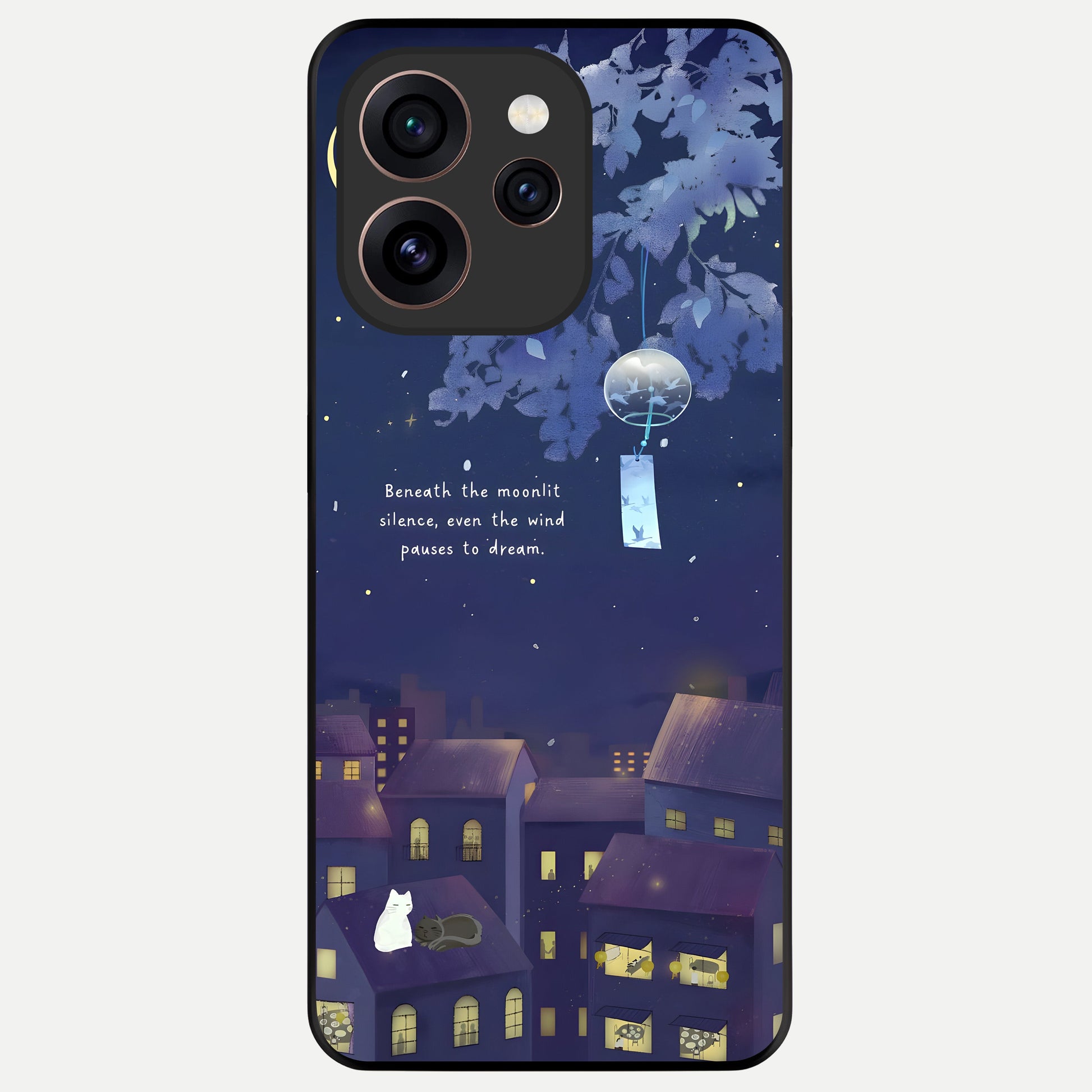  Moonlit Cat Silence Glass Case For Oppo Reno 15 Pro back cover – full design glossy printed glass finish