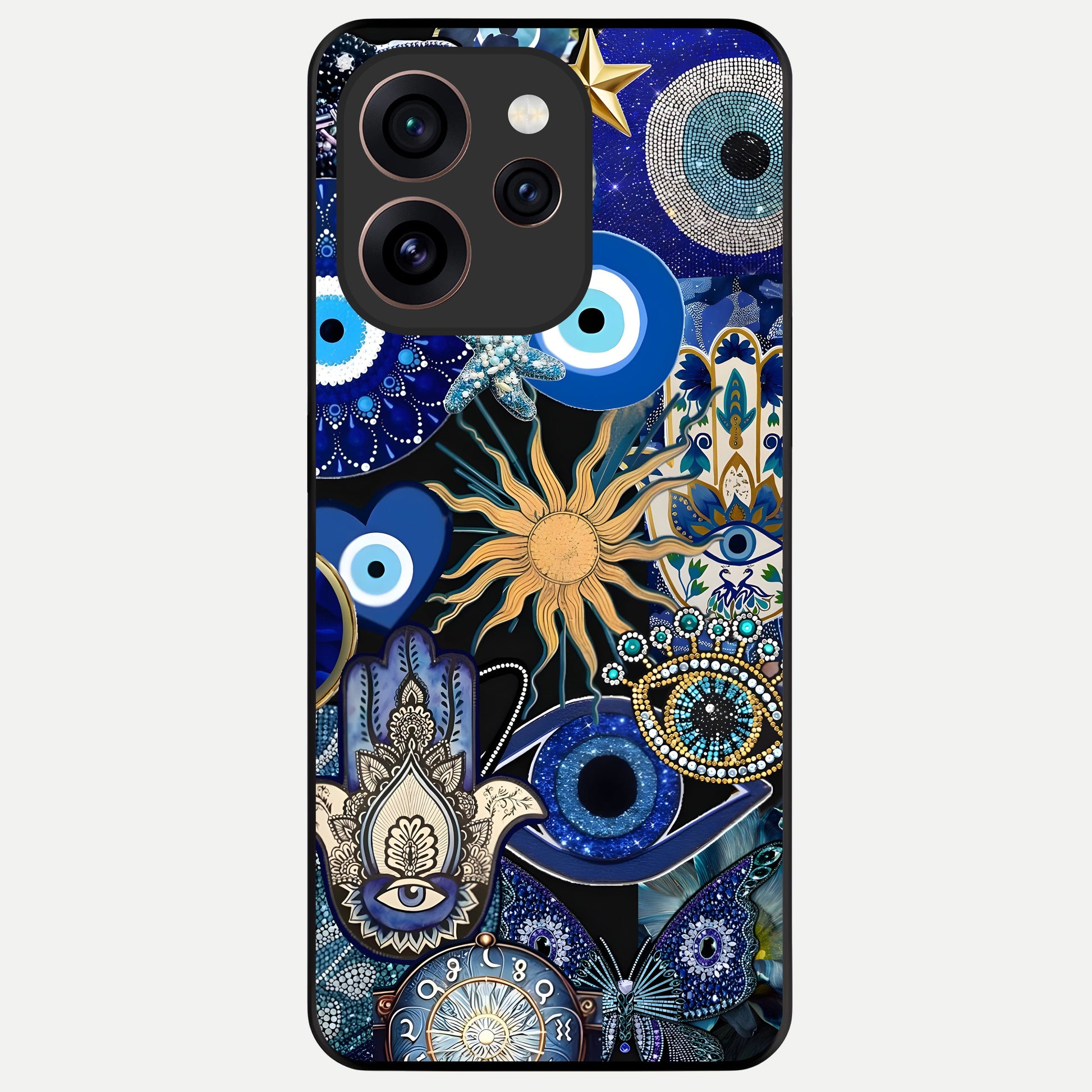 Mystic Blue Evil Eye Glass Case For Oppo Reno 15 Pro back cover – full design glossy printed glass finish