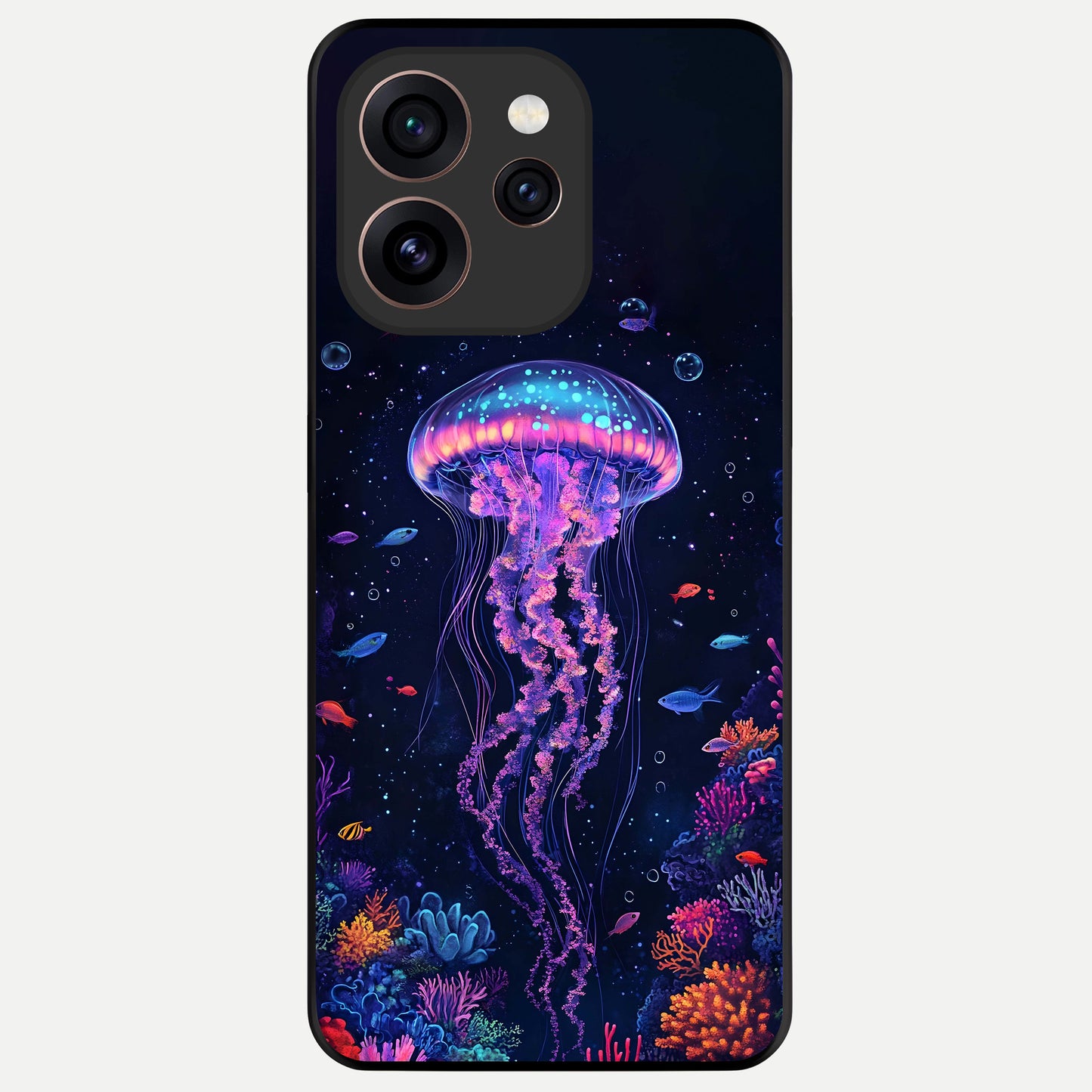  Neon Jellyfish Glass Case For Oppo Reno 15 Pro back cover – full design glossy printed glass finish