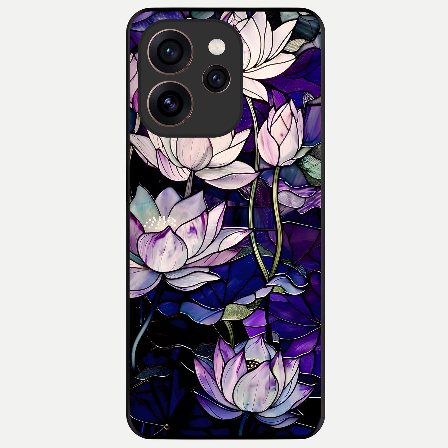  Purple Lotus Pattern Glass Case For Oppo Reno 15 Pro back cover – full design glossy printed glass finish