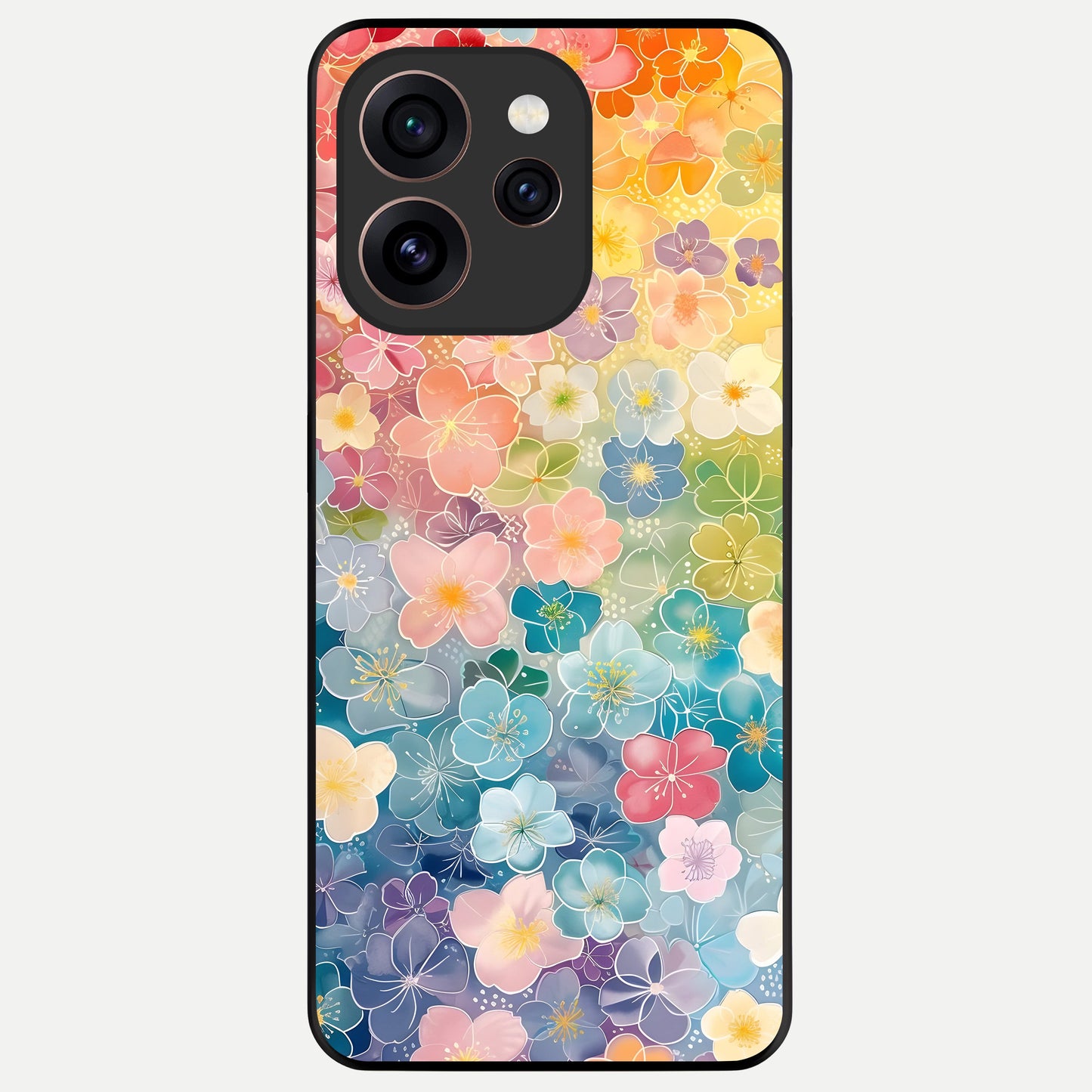  Rainbow Blossom Burst Glass Case For Oppo Reno 15 Pro back cover – full design glossy printed glass finish