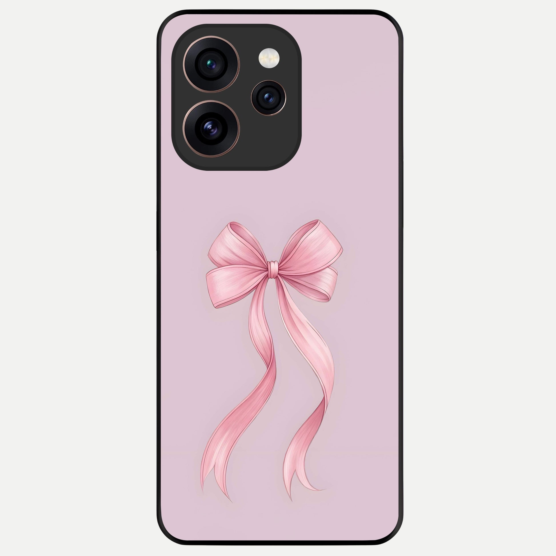  Soft Blush Bow Glass Case For Oppo Reno 15 Pro back cover – full design glossy printed glass finish