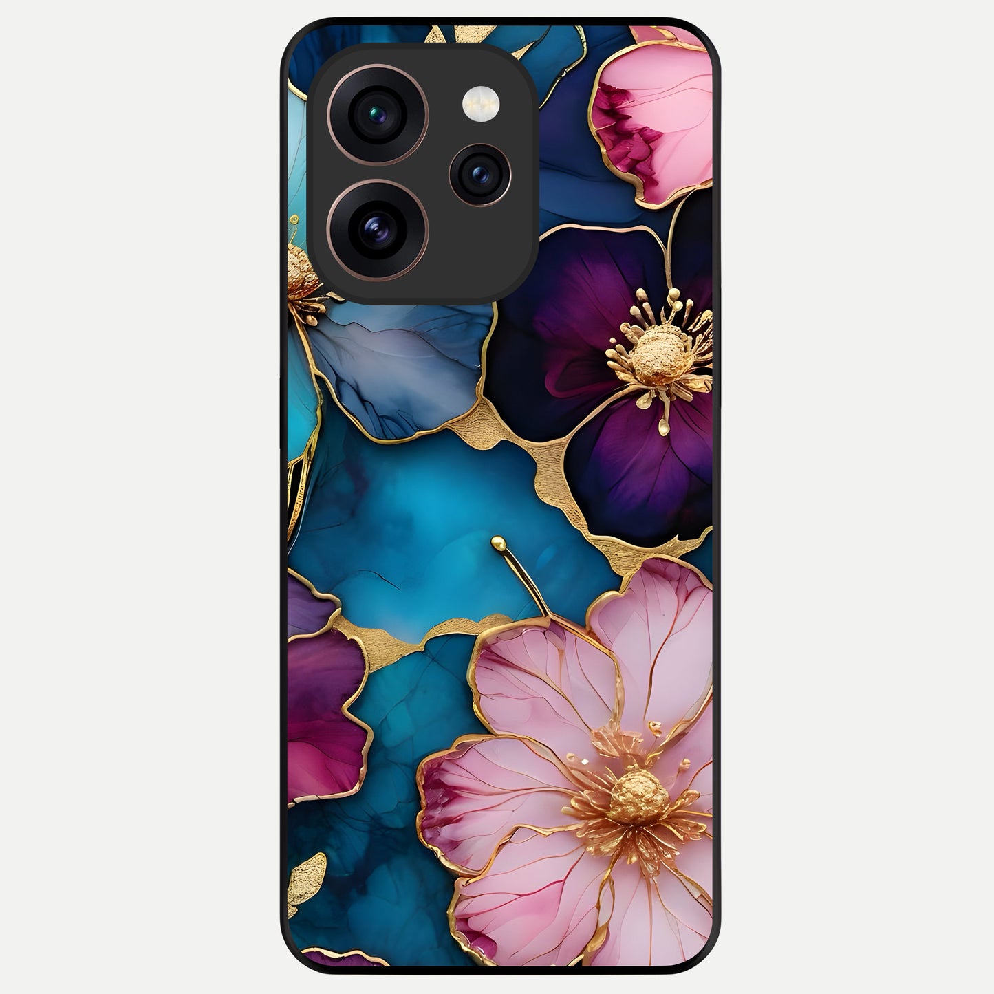  Sparkle Floral Glass Case For Oppo Reno 15 Pro back cover – full design glossy printed glass finish