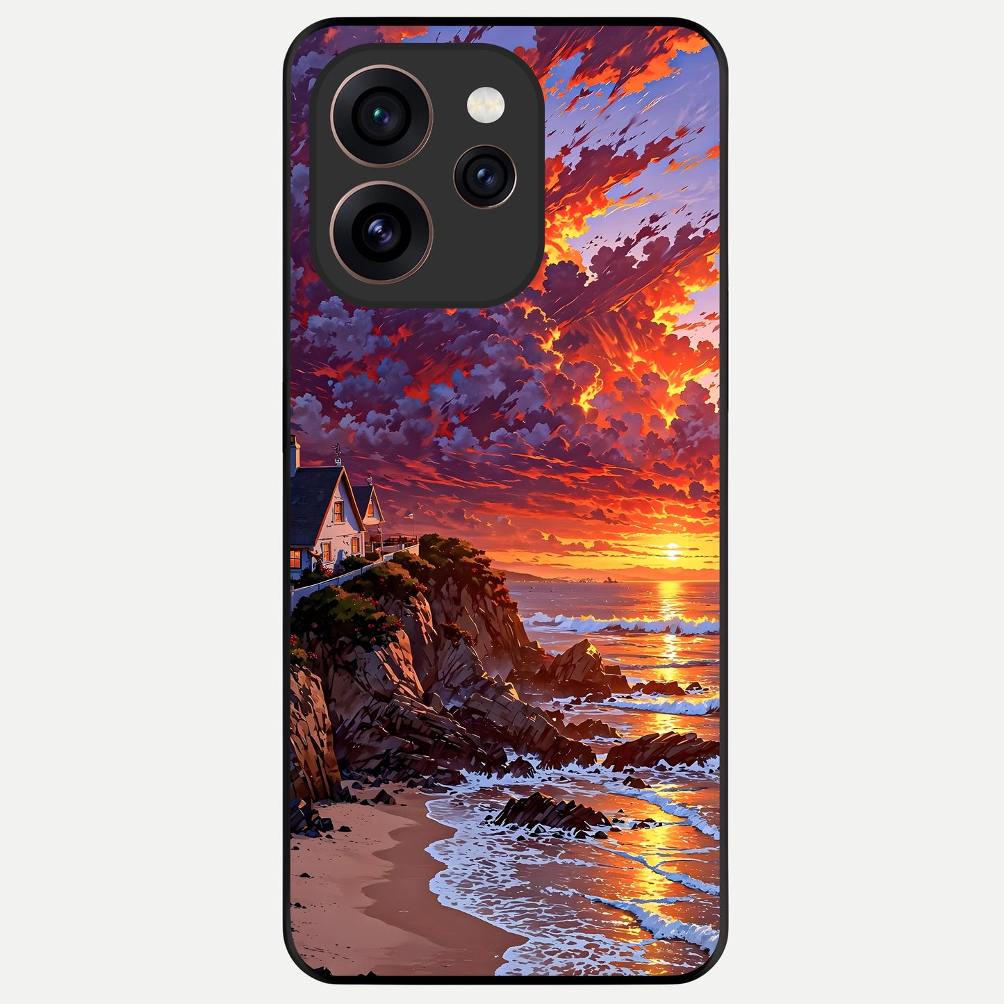  Sunset House By Sea Glass Case For Oppo Reno 15 Pro back cover – full design glossy printed glass finish