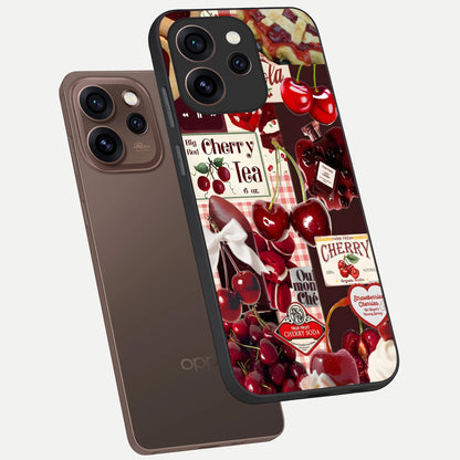  Aesthetic Cherry Tea phone case For Oppo Reno 15 Pro showing premium glass back cover with detailed artwork