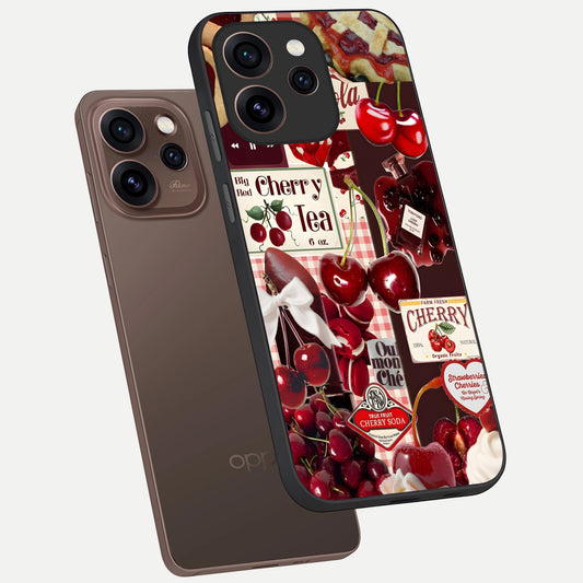  Aesthetic Cherry Tea phone case For Oppo Reno 15 Pro showing premium glass back cover with detailed artwork