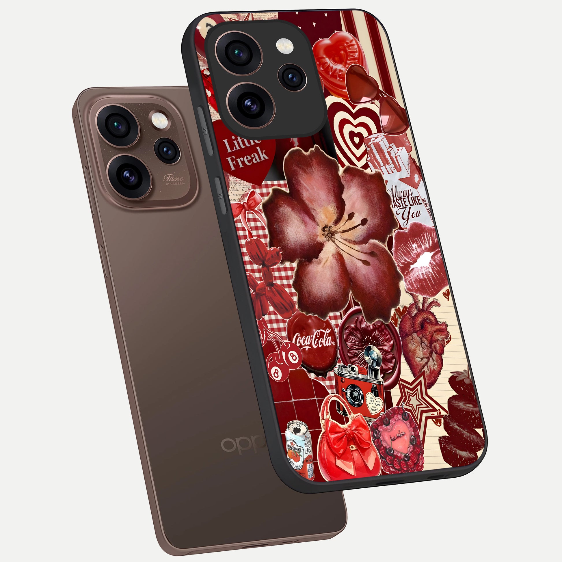  Aesthetic Little Freak phone case For Oppo Reno 15 Pro showing premium glass back cover with detailed artwork