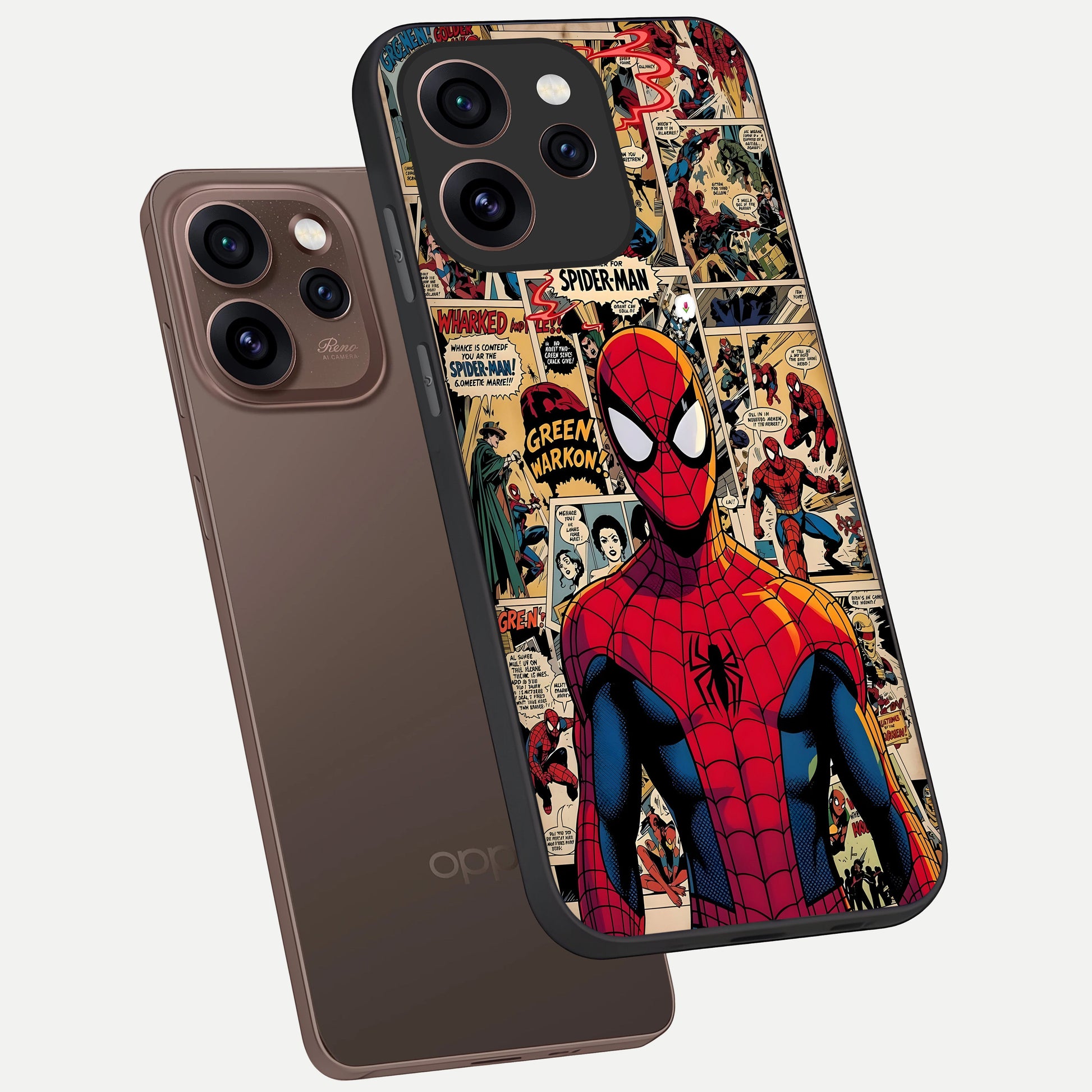  Aesthetic Spider phone case For Oppo Reno 15 Pro showing premium glass back cover with detailed artwork