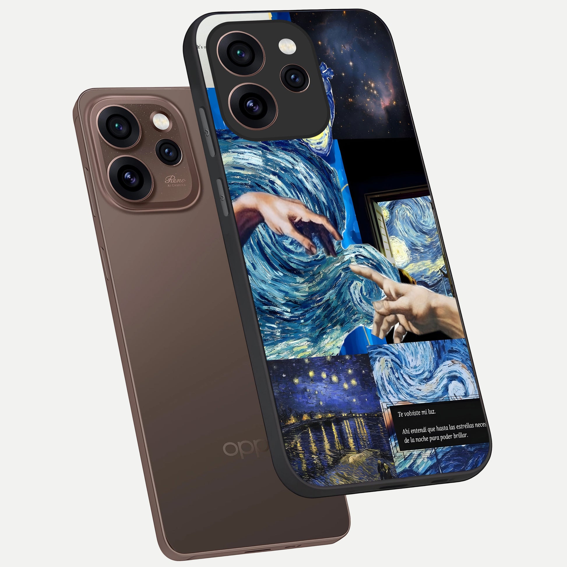  Aesthetic Vando Hands phone case For Oppo Reno 15 Pro showing premium glass back cover with detailed artwork