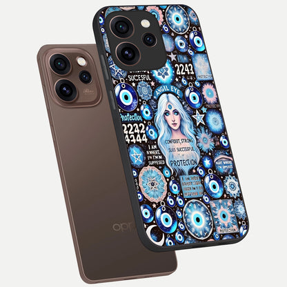  Angel Aura Shield phone case For Oppo Reno 15 Pro showing premium glass back cover with detailed artwork