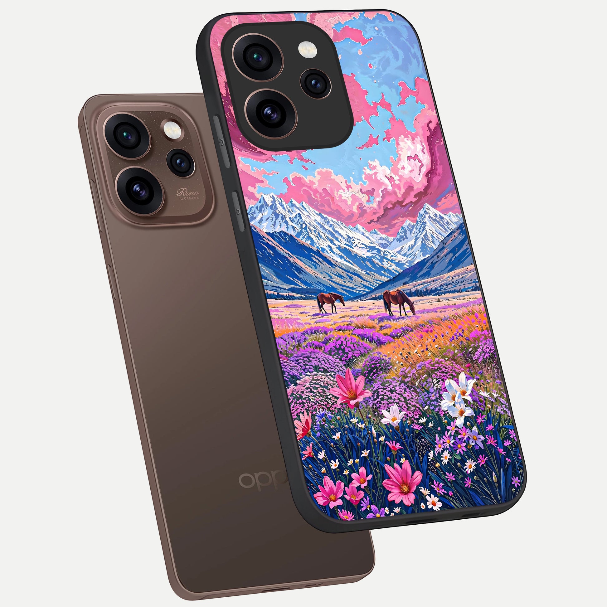 Blossom Valley Dream phone case For Oppo Reno 15 Pro showing premium glass back cover with detailed artwork